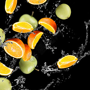 橙子和苹果水和溅水图片