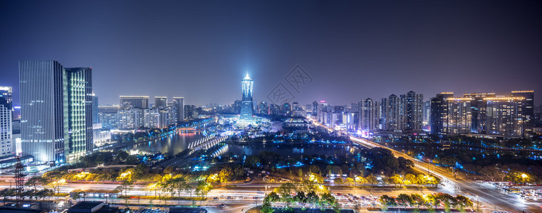 杭州西湖文化广场夜间城图片素材