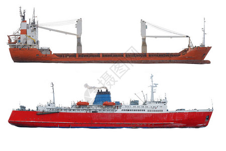 两艘船白色背景货物运输背景图片