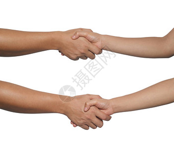 手握手的男女在白色背景中被孤立图片