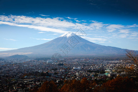 日本富士吉田富士山鸟瞰图图片