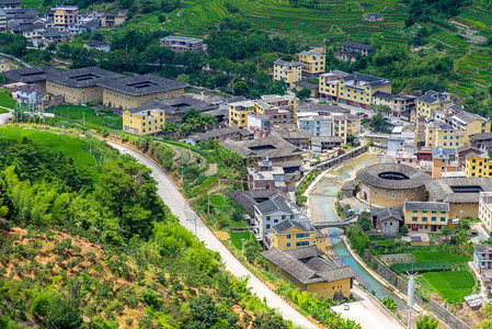 客家山歌南溪土楼群又名土楼长城背景