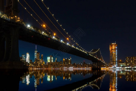 纽约市全景观曼哈顿夜幕前布鲁克林大图片