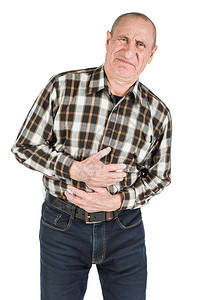 患有胃痛的老人在白种图片