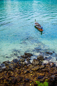长尾船热带海滩安达曼海泰国图片