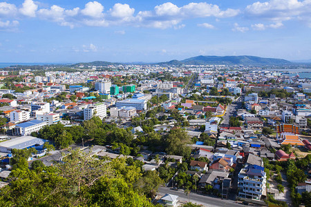 从泰国南部的唐宽山看宋卡府城市旅游顶视图图片