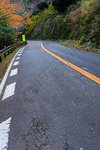 日本大阪山秋林中的道路交通旅游自然地标和景观概图片