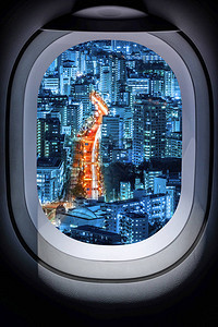 飞机窗外美丽的日本城市景观图片