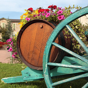 法国葡萄酒村葡萄园葡萄酒桶图片