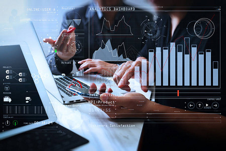 智能BI和业务分析BA与关键绩效指标KPI仪表板概念业务团队会议照片专业投资者工作图片