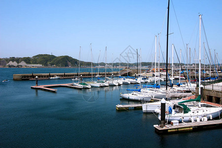 面向夏日平静海面的码头风景图片