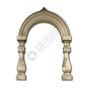 旧的门框有阿拉伯拱门的左门入口和白上孤立的图片