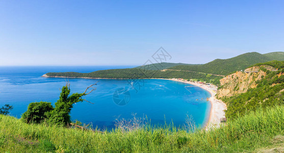 从上方欣赏亚得里亚海岸线和黑山的贾兹海滩自然景观夏季天图片