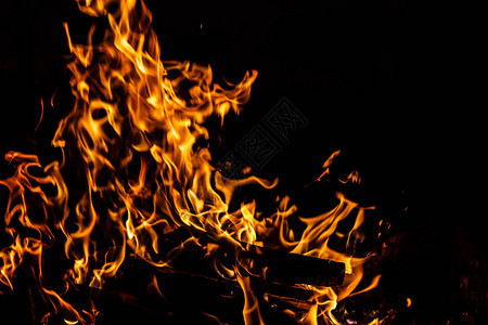 近距离观察壁炉中明亮的热火焰背景图片