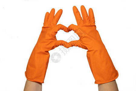 用于清洁的橡胶手套使心脏准备清洗清洁后双手清洁叽喳的人洗地板图片