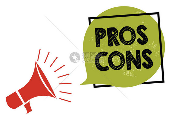 表示ProsCons的文本符号概念照片有利和不受欢迎的因素或原因人Megaphone喇叭大喊声尖叫框架图片
