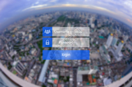 触摸屏上的登录界面在城市景观模糊背景上的虚拟数字显示器上触摸登录框用户图片