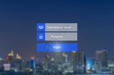 触摸屏上的登录界面在城市景观模糊背景上的虚拟数字显示器上触摸登录框用户背景图片