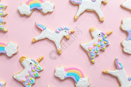 独角兽糖饼干装饰用粉红背景背景图片
