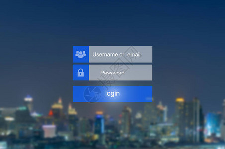 触摸屏上的登录界面在城市景观模糊背景上的虚拟数字显示器上触摸登录框用户背景图片