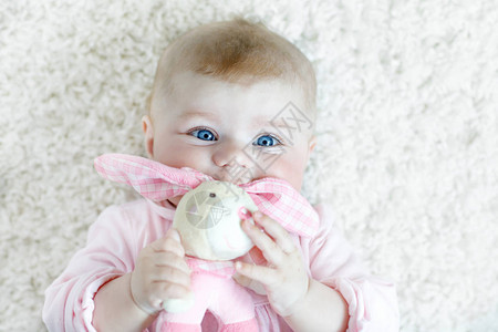 可爱的新生婴儿玩彩色柔和的毛绒兔子玩具图片