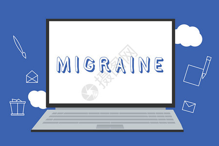 手写文字Migraine概念的意思是反复的抽搐头痛图片