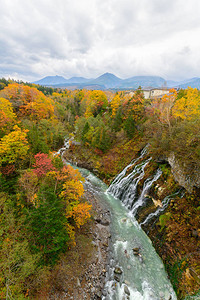 秋天美丽的白月瀑布和多彩树日图片