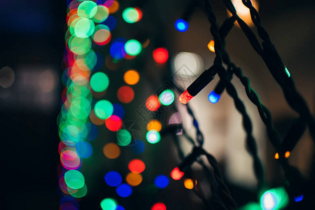 圣诞树花环彩灯特写背景图片