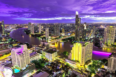 曼谷市风景曼谷夜景在泰国商业区图片