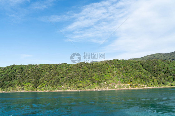 位于新西兰南岛马尔堡峡湾的夏洛特皇后峡湾一侧图片