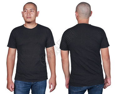 孤立男穿纯黑色衬衫样机短袖衬衫设计模板用于打印的图片