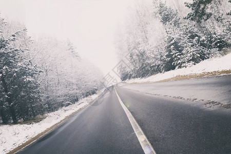 冬至雪景有很多积雪有一片森林通过迷宫森林背景