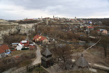KamianetesPodilskyi市的全景图片