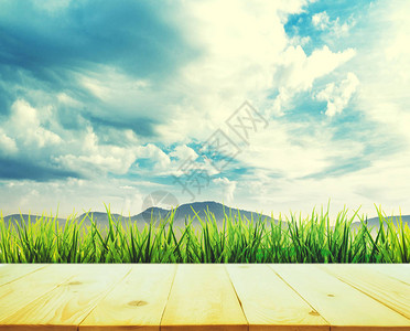木质纹理背景和天空场背景图片
