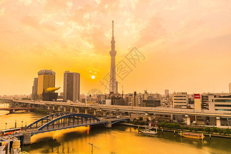 在东京城市的美景建筑日出本图片