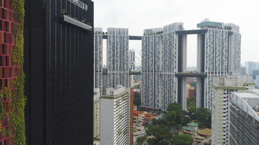 现代建筑的天线和新加坡美丽酒店的常春藤覆盖的墙壁新加坡商务楼中图片
