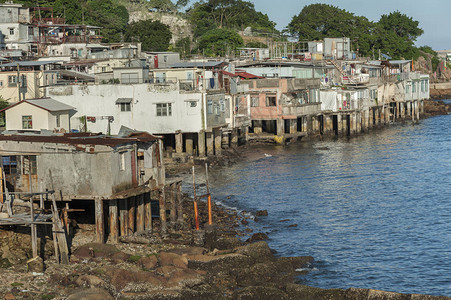 香港仔避风塘香港渔村住宅背景