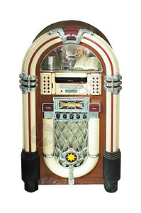 旧的点唱机音乐播放器在白色背景中被孤图片