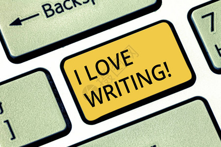 手写文字写作我喜欢写作概念意义创作小说杂志励作者键盘意图创建计算机消图片
