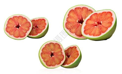 孤立在白色背景上的红柚泰国暹罗红宝石柚果新鲜的葡萄柚维生素C背景图片