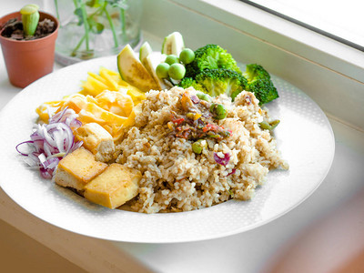 虾糊炒饭泰国式食品亚洲食物蔬菜图片