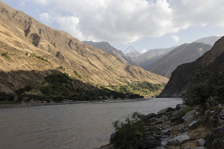 阿富汗沙漠般的地貌帕米尔山有一条河图片