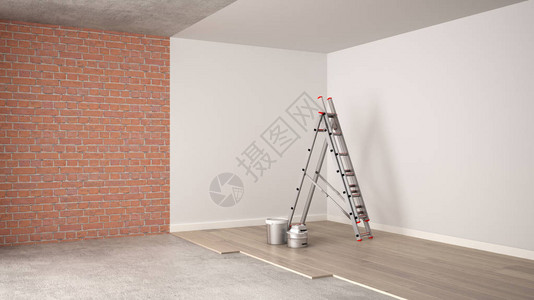 家庭装修重组过程维修和壁画建筑理念砖墙和彩绘墙镶木地板墙壁铺设和覆盖图片