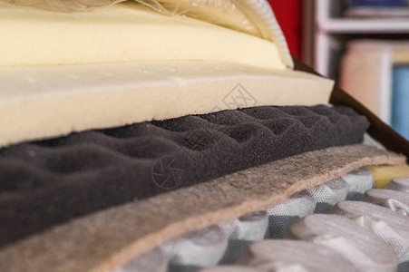 床垫填充物椰棕Naturepara乳胶橡记忆海绵独立弹簧用于生产床垫的磨碎的椰子壳床背景图片