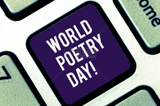 手写文字书写世界诗歌日概念照片全球文学庆典阅读时间键盘意图创建计算机消图片