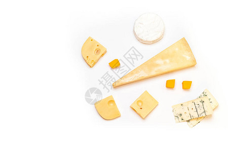 将各种美味的奶酪以白色背图片