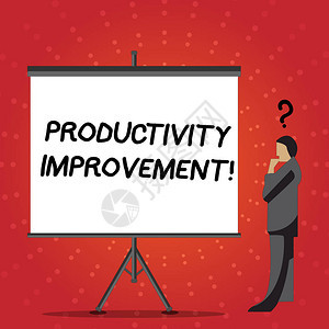 显示生产力改进的概念手写从工作时间中获得更多产出的概念意义过程商人在他的头空白屏图片