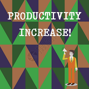 显示生产力提高的概念手写概念意味着劳动生产率增长更多的产出来自工人商用音量图标抬头和图片