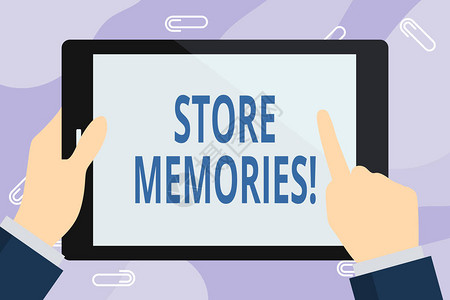 手写文字书写存储记忆概念照片大脑存储和回忆过去感觉的能力商人手持指点和触摸彩色平板图片