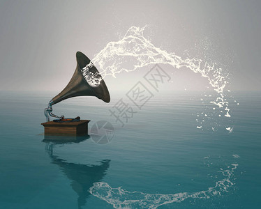 水中的古董留声机音乐播放器图片